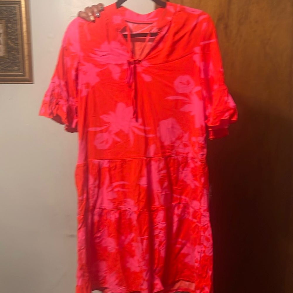 Pink and red dress with flowers. very cute